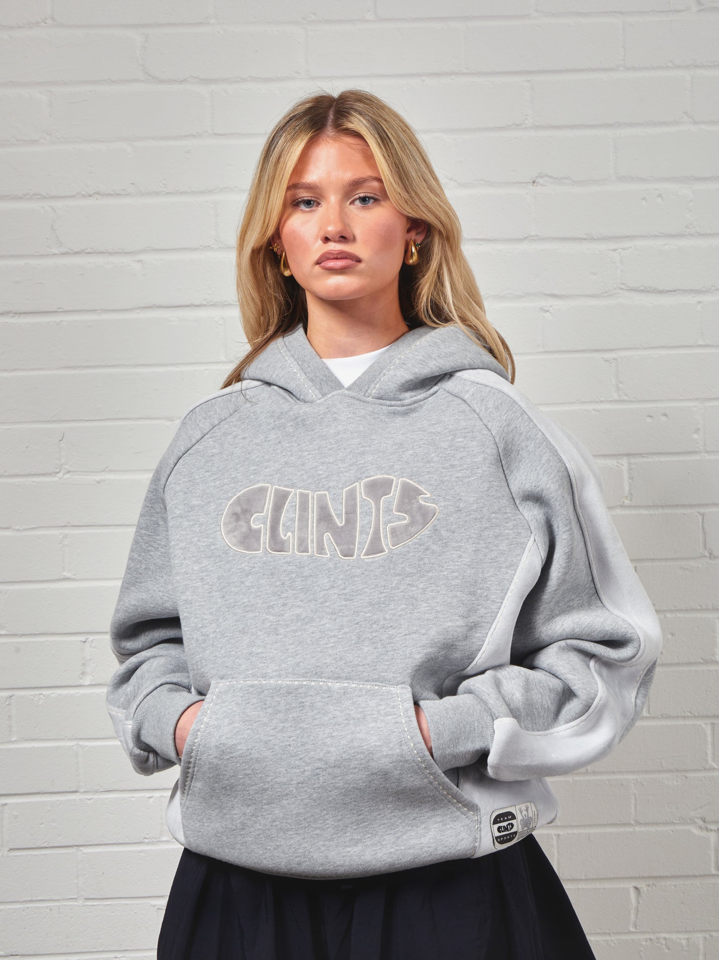 Fleece Panel Hoodie- Grey