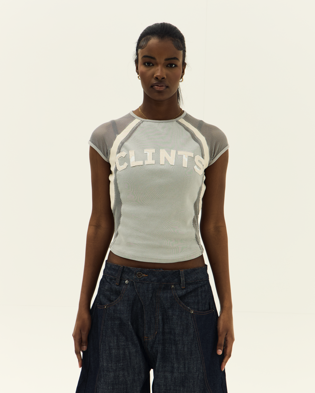 Mesh Contour Crop Top - Grey