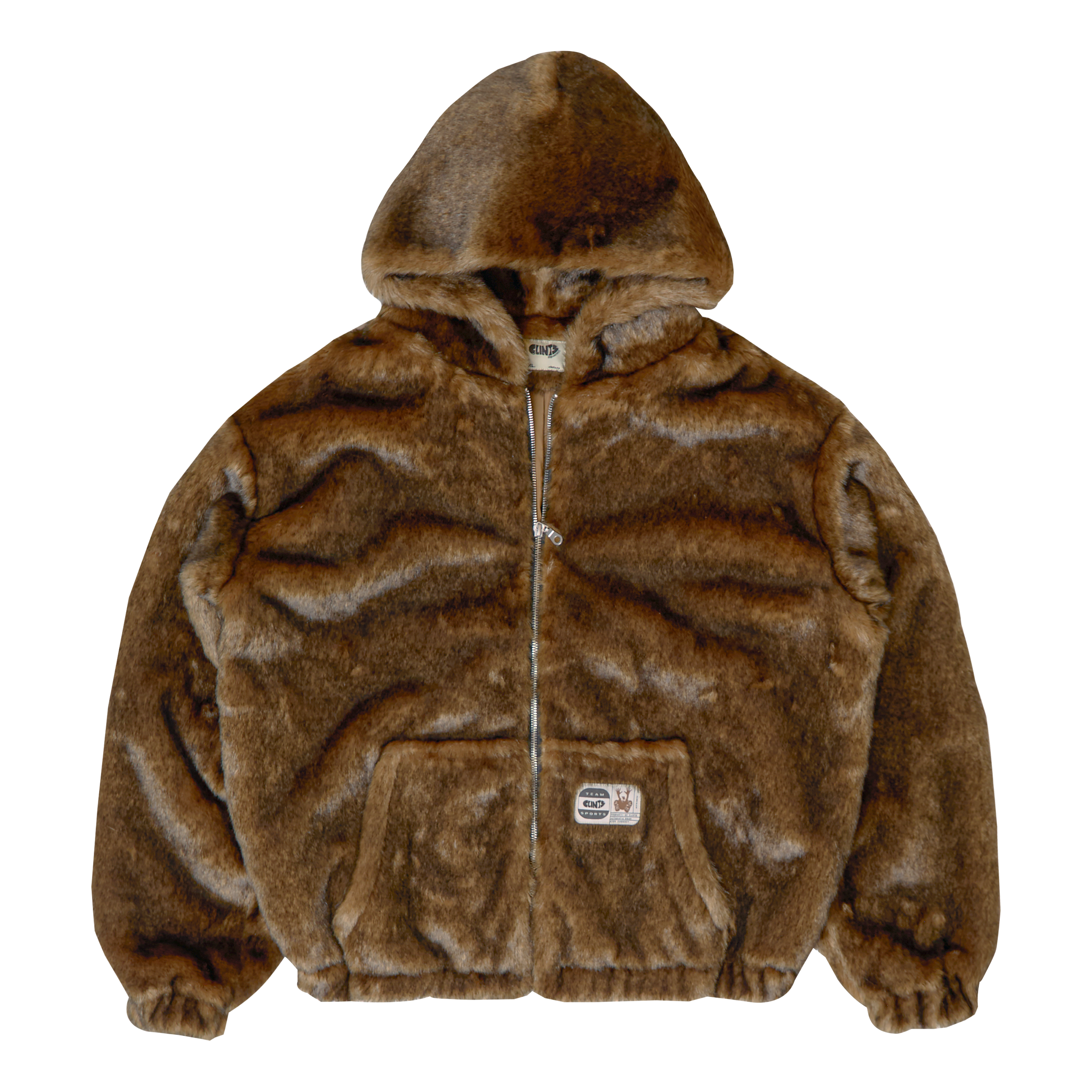 Hooded Faux Fur Jacket - Brown