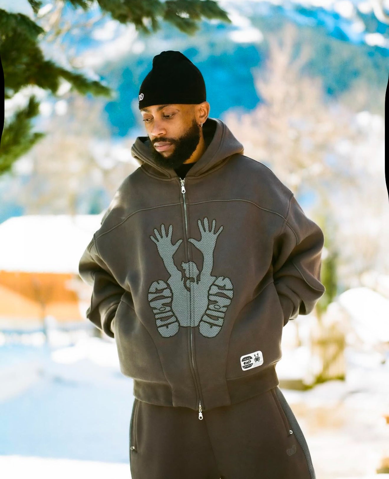 Contrast Stencil Hoodie- Smoke Grey