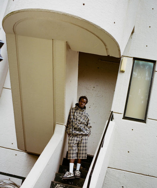 Hooded Plaid Jacket - Blue/White