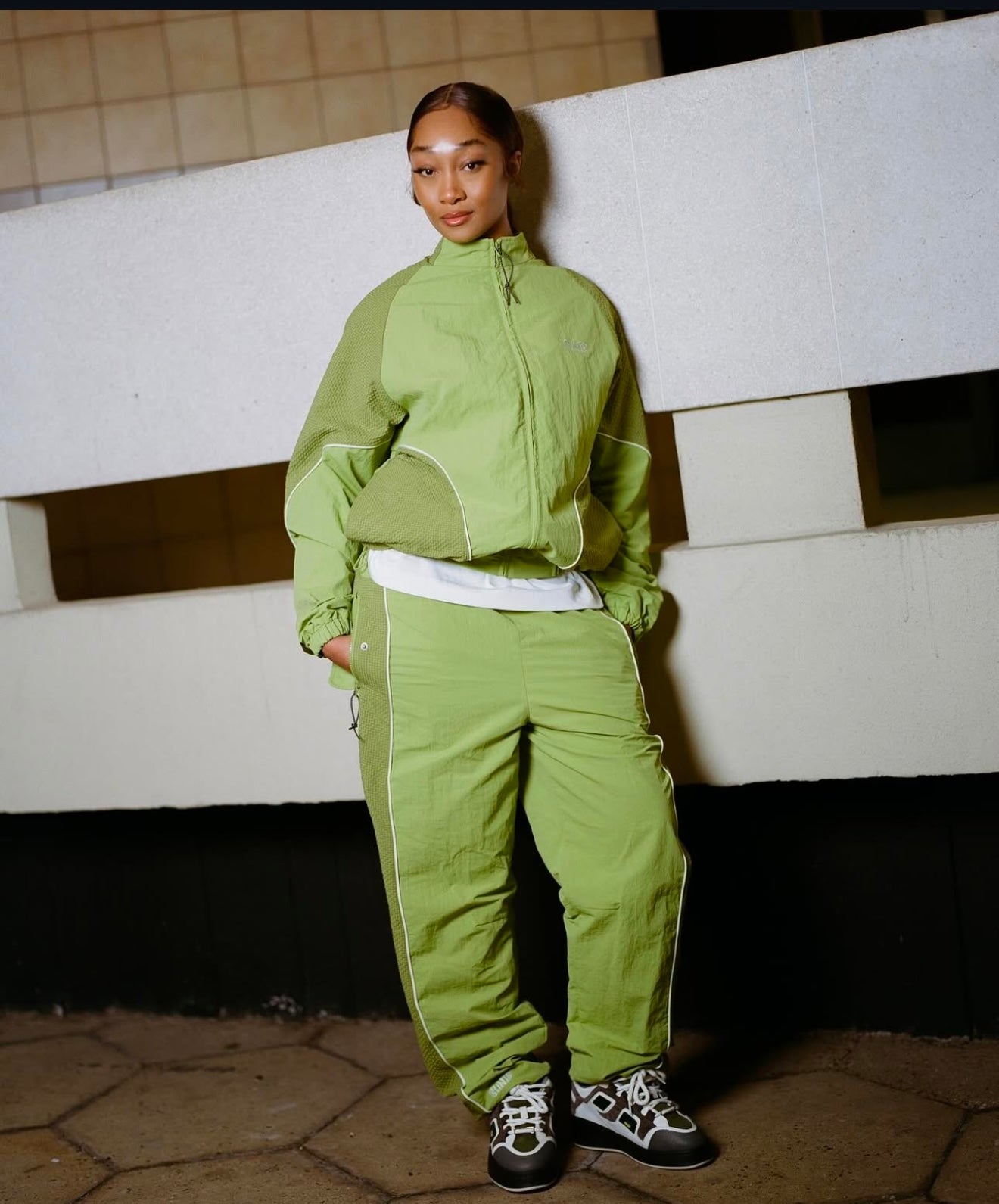 Rippled Nylon Pant - Green