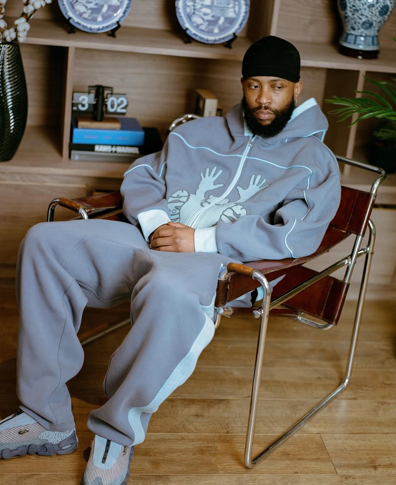 Contrast Stencil Hoodie - Blue