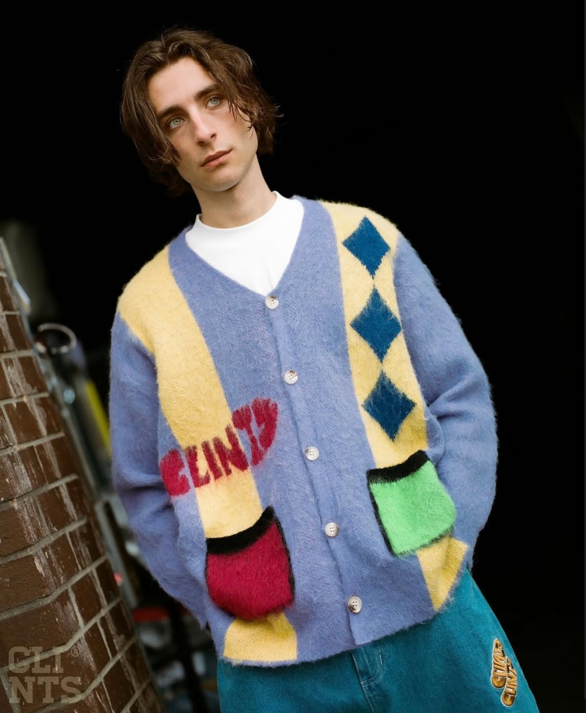 Mohair Diamond Cardigan - Purple/Yellow