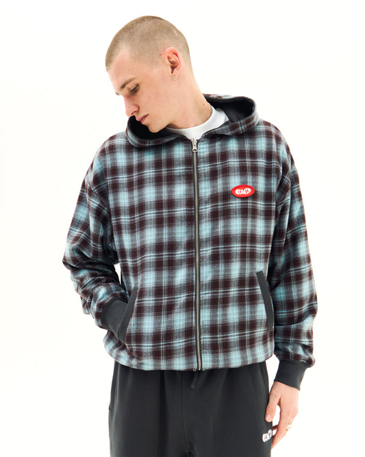 Reversible Plaid Hoodie - Brown/Blue