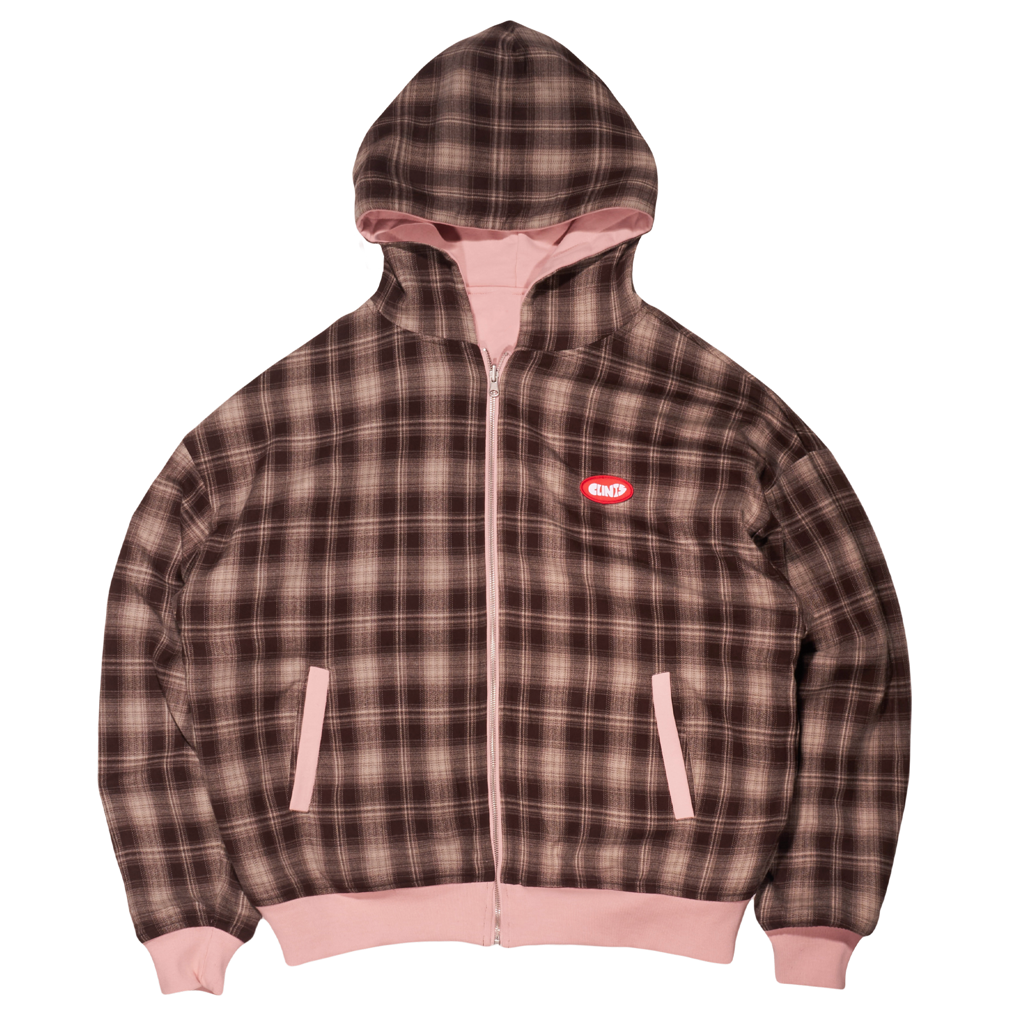 Reversible Plaid Hoodie - Pink/Brown