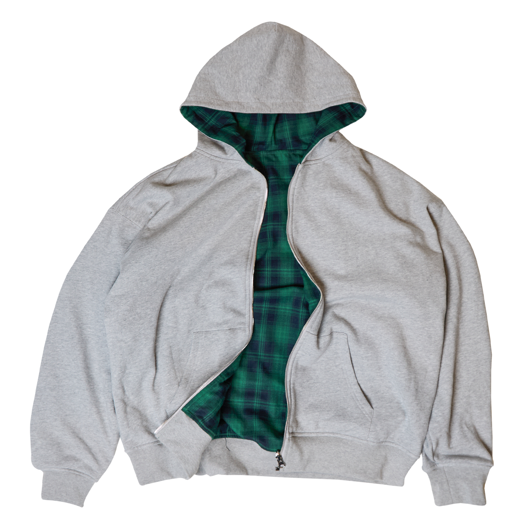 Reversible Plaid hoodie - Grey/Green