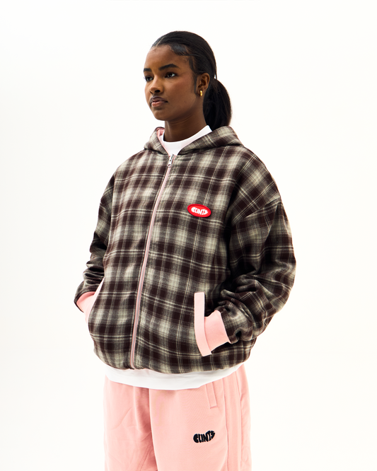 Reversible Plaid Hoodie - Pink/Brown