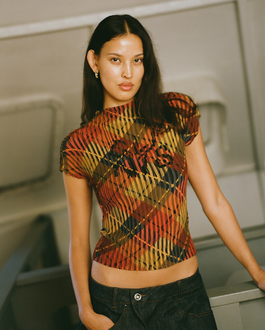 Tartan Pleated Top