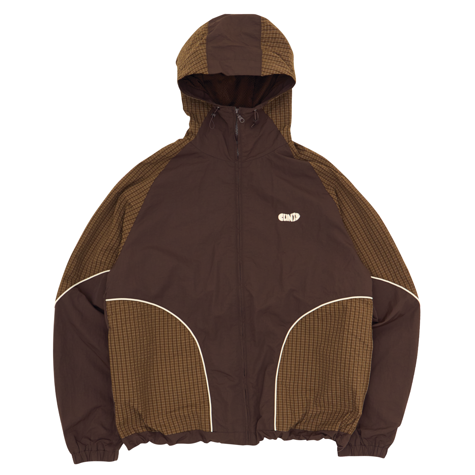 Hooded Rippled Nylon Jacket - Brown