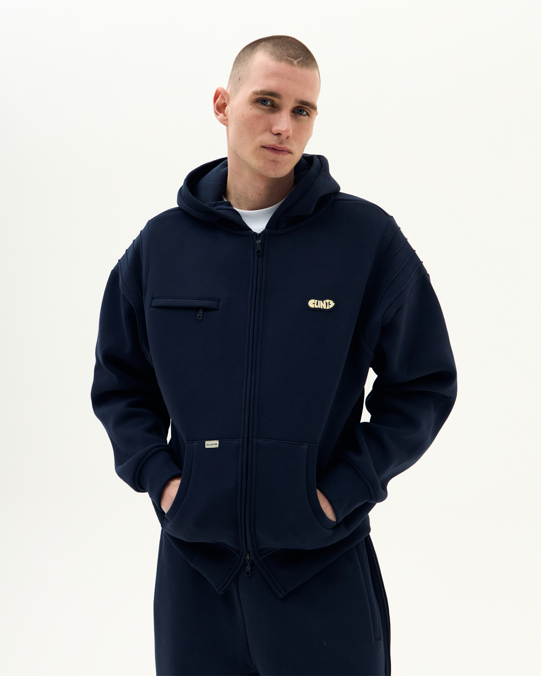 Pintuck Essential Hoodie - Navy Blue