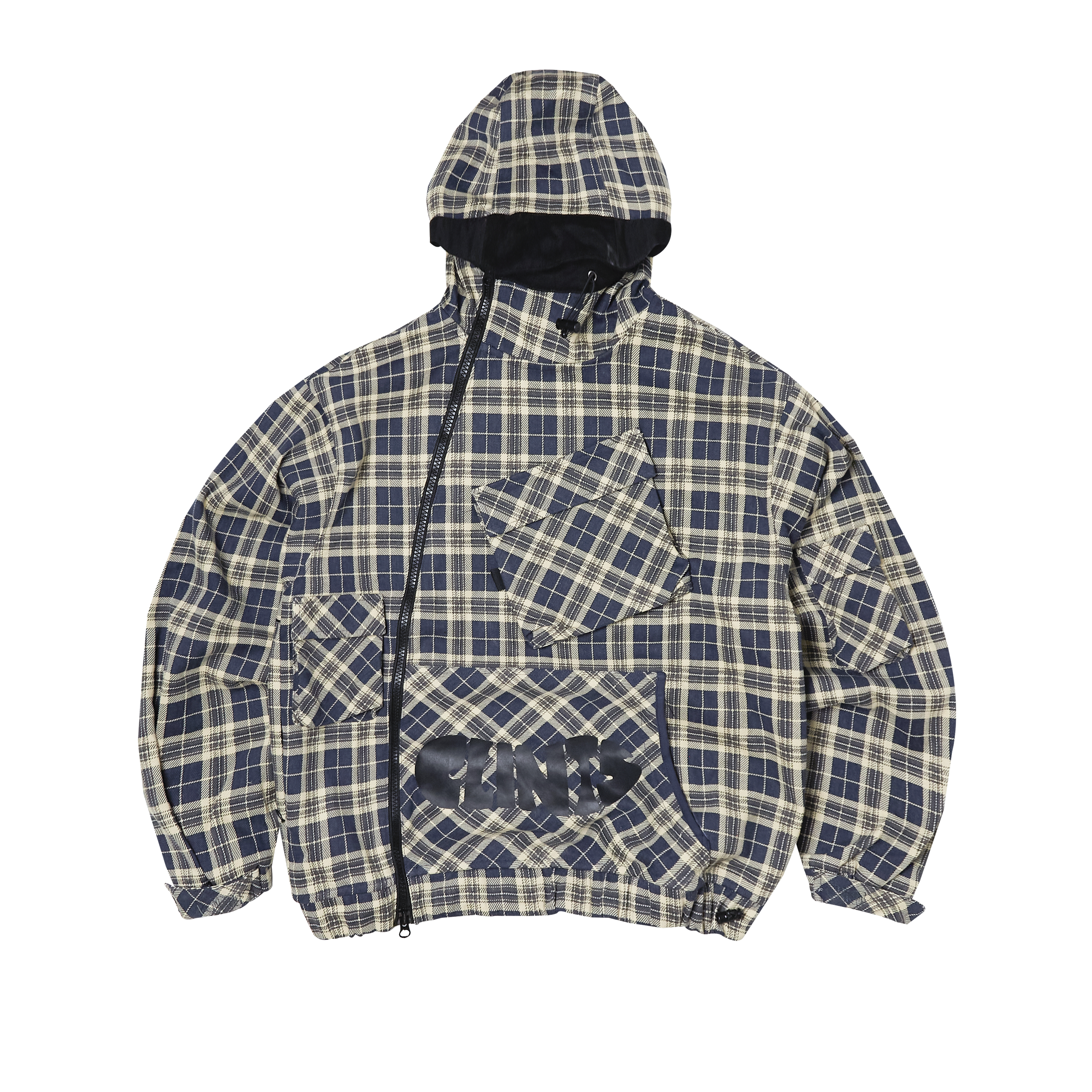Hooded Plaid Jacket - Blue/White