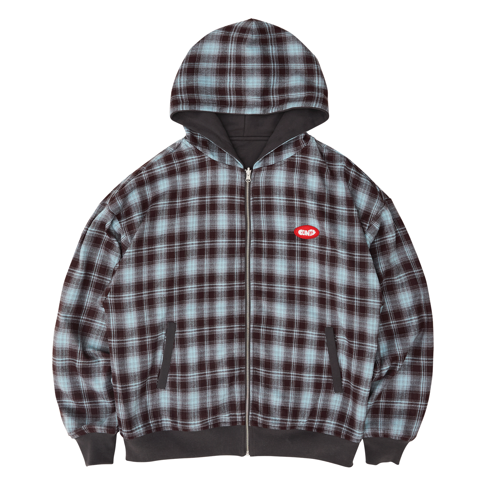 Reversible Plaid Hoodie - Brown/Blue