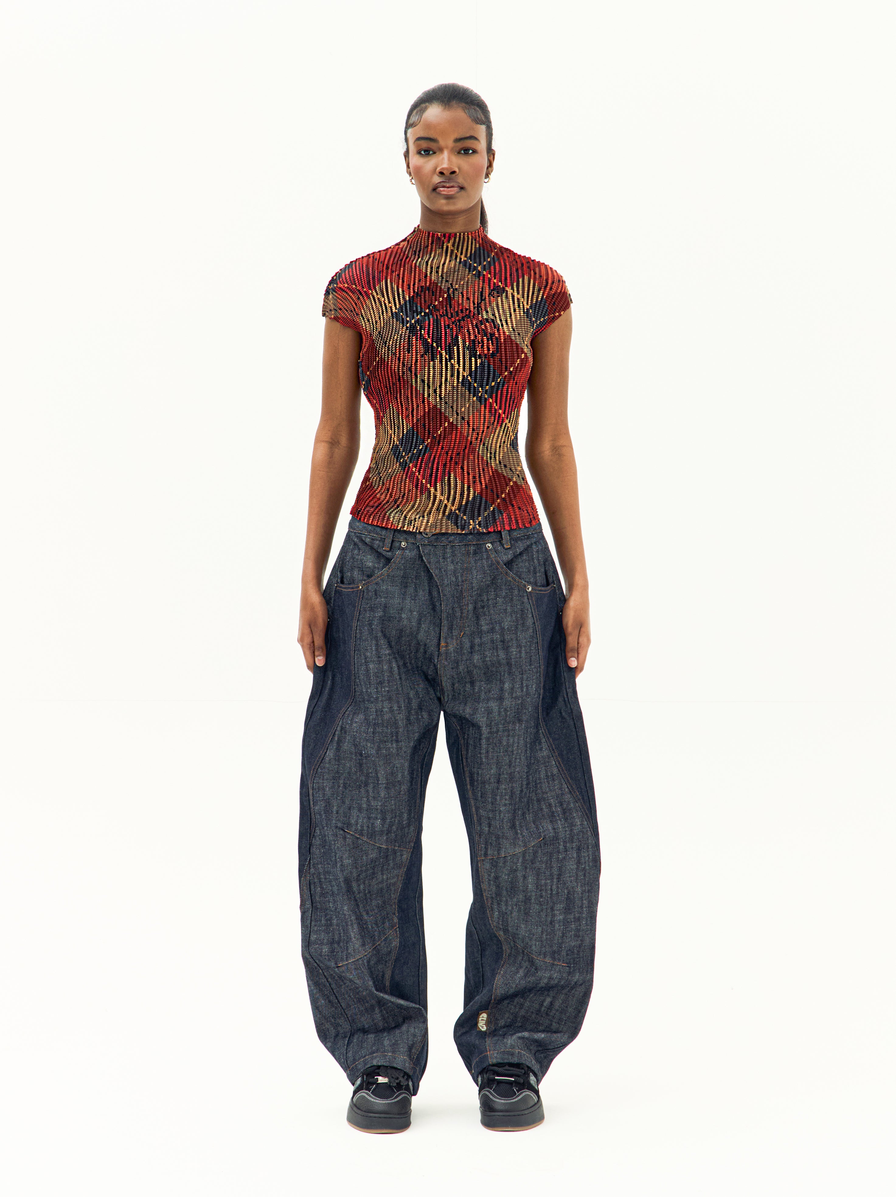 Tartan Pleated Crop Top - Red