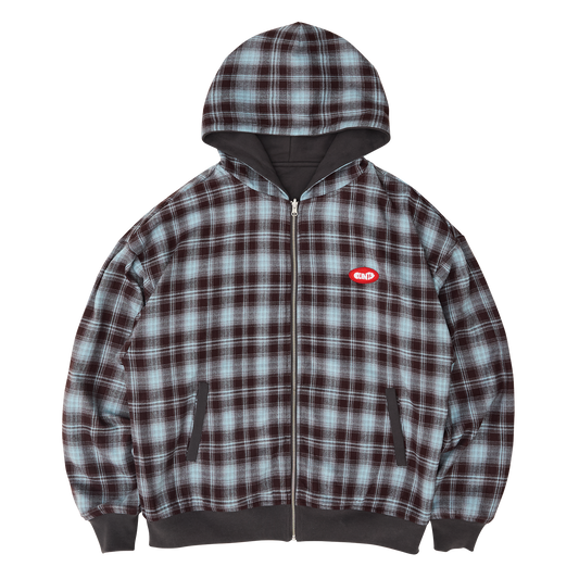 Reversible Plaid Hoodie - Brown/Blue