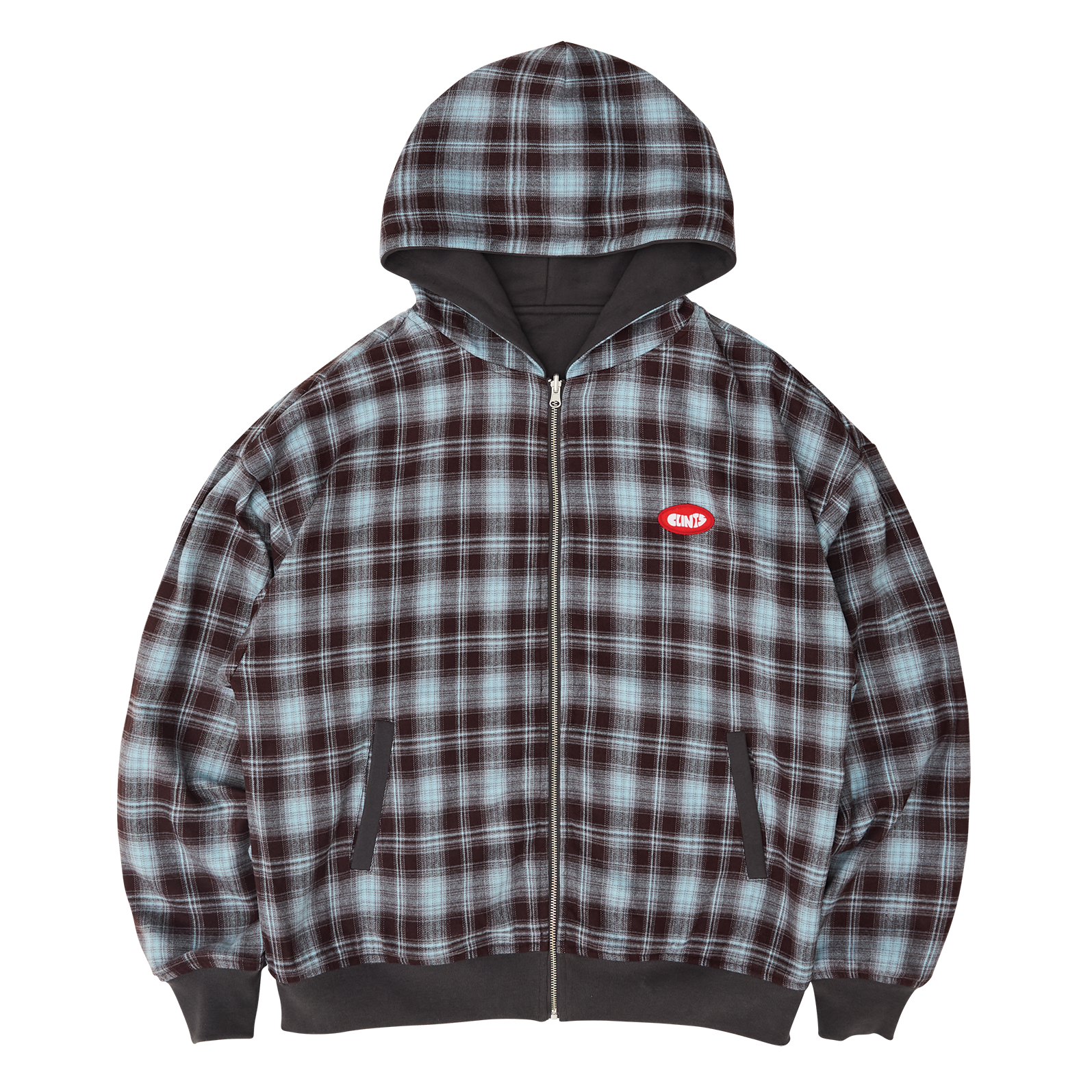 Reversible Plaid Hoodie - Brown/Blue