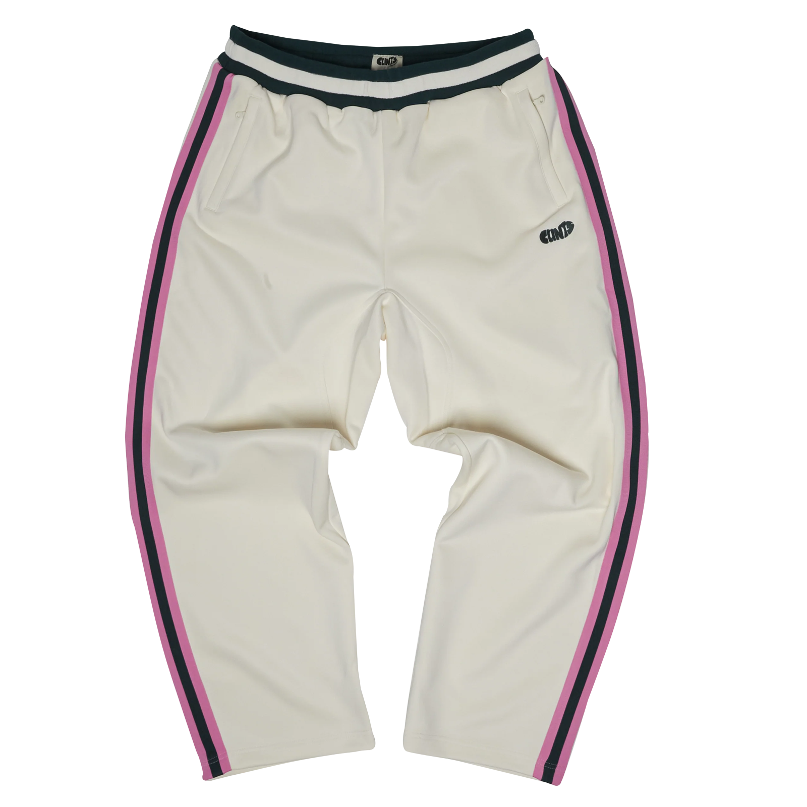 Athletic Dotted Poly Track Pant- Ivory/Pink