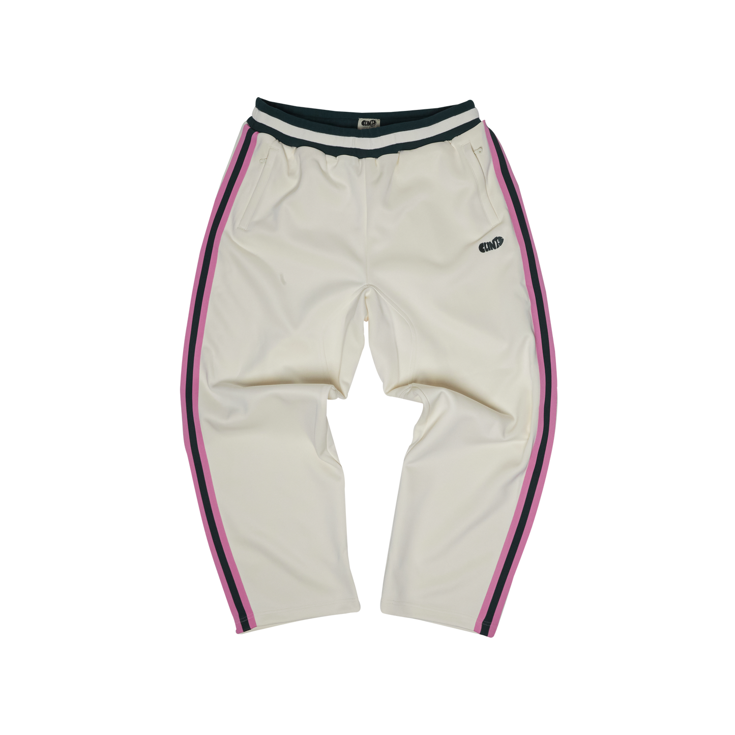 Athletic Dotted Poly Track Pant- Ivory/Pink