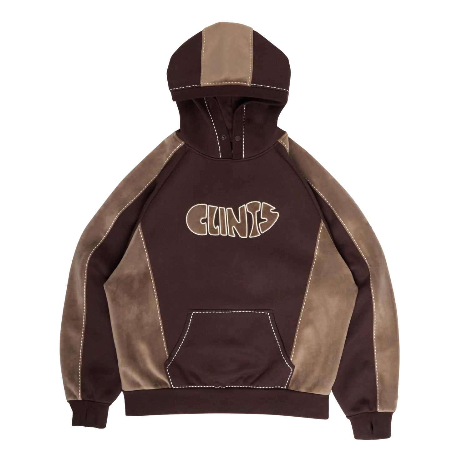 Fleece Panel Hoodie- Brown