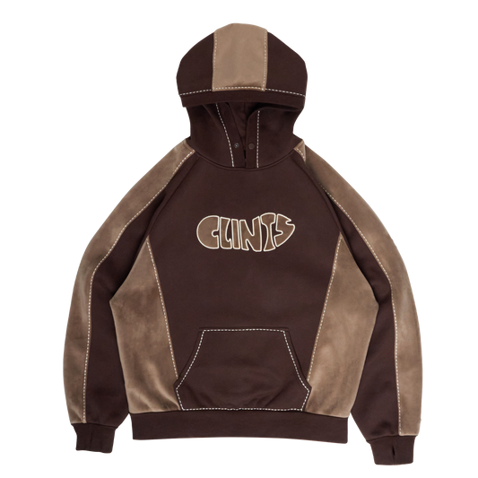 Fleece Panel Hoodie- Brown