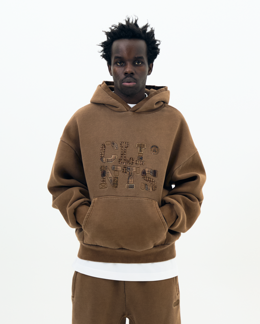 Patchwork Hoodie - Brown