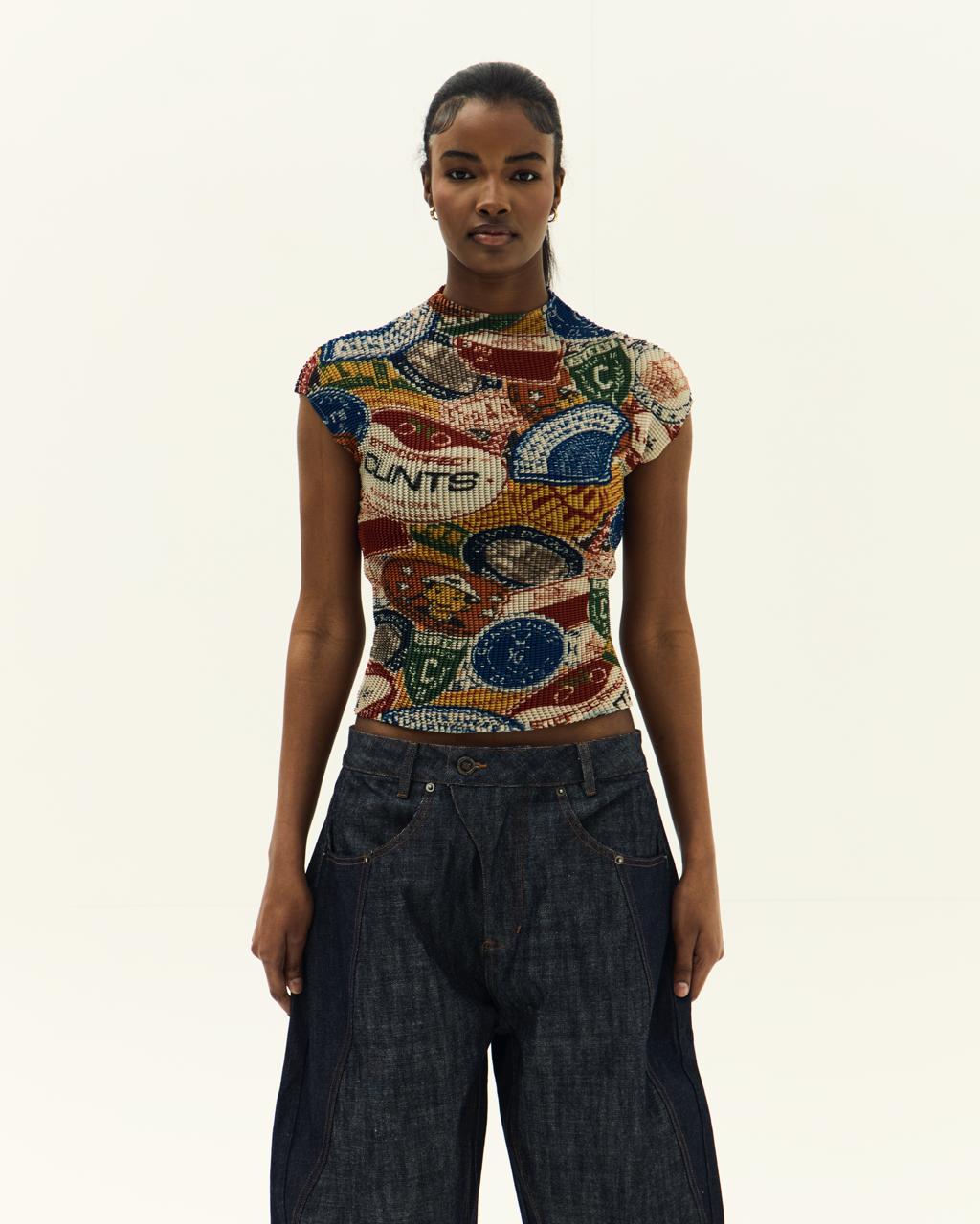 Sticker Pleated Crop Top
