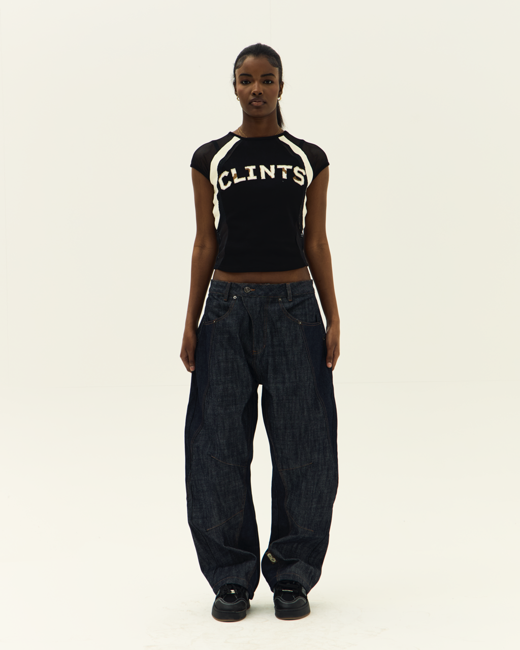 Mesh Contour Crop Top - Black