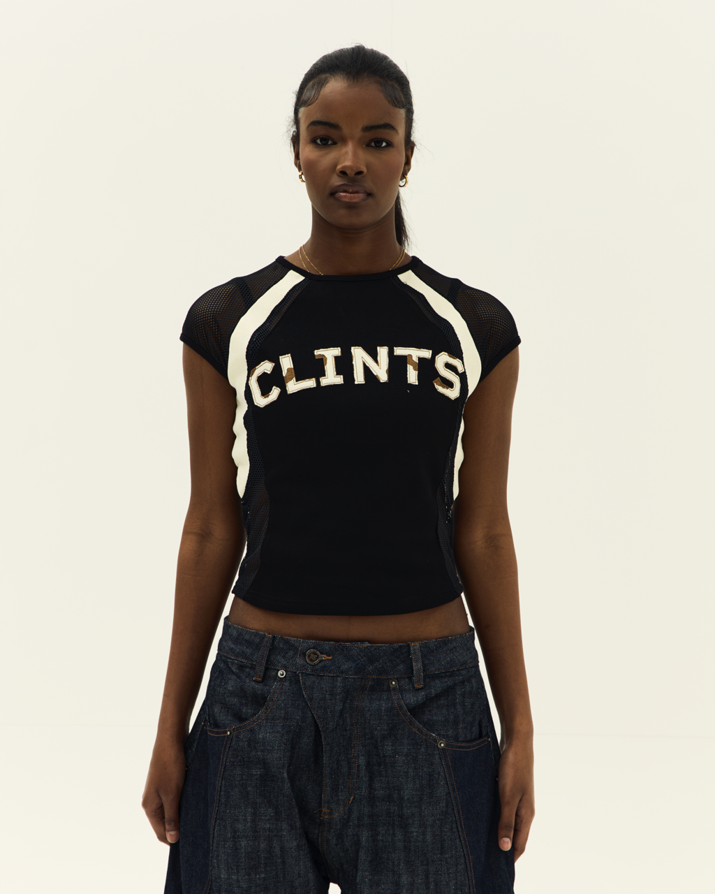 Mesh Contour Crop Top - Black