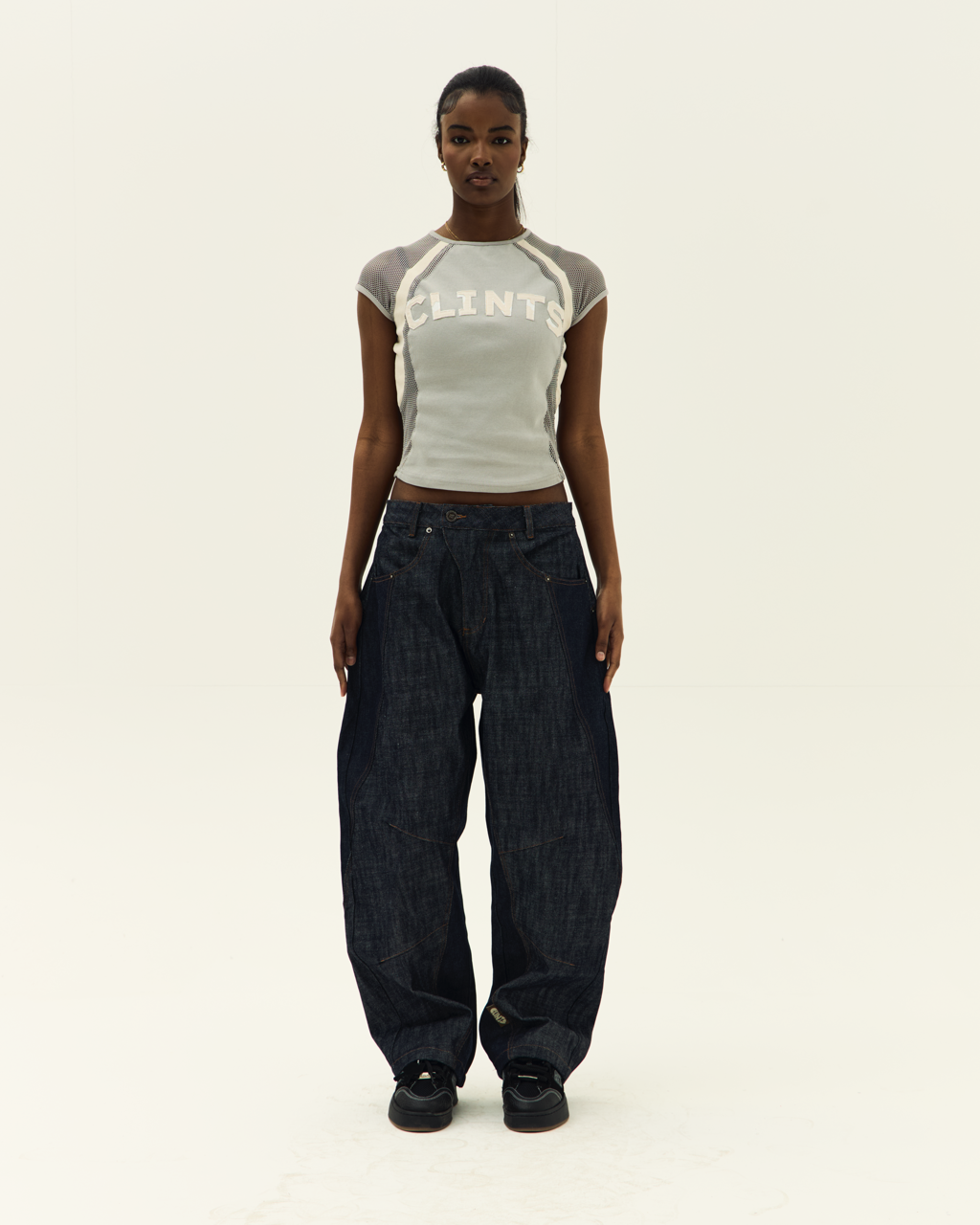 Mesh Contour Crop Top - Grey