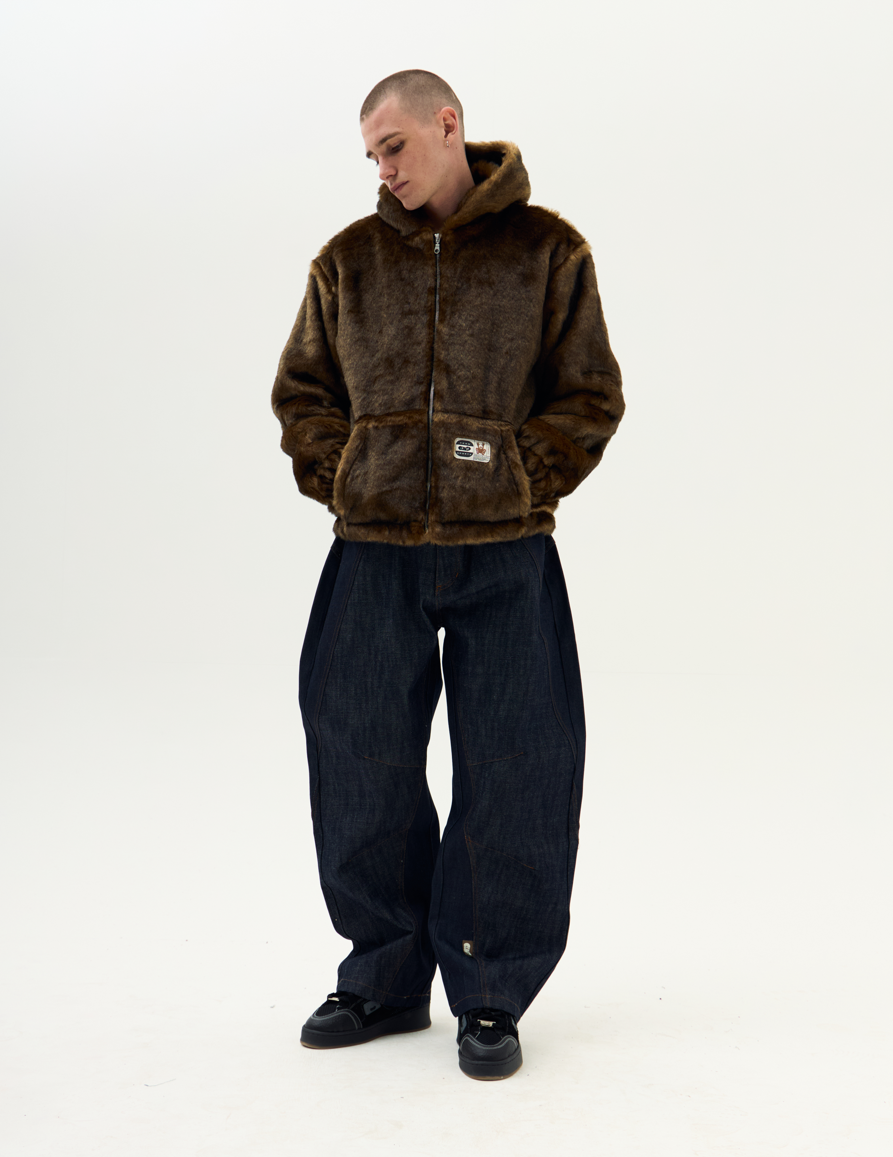 Hooded Faux Fur Jacket - Brown