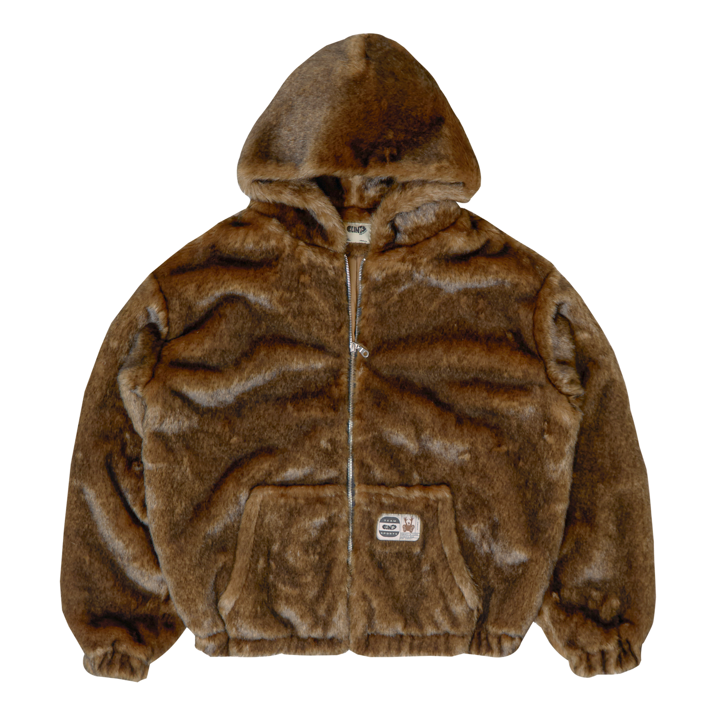 Hooded Faux Fur Jacket- Brown