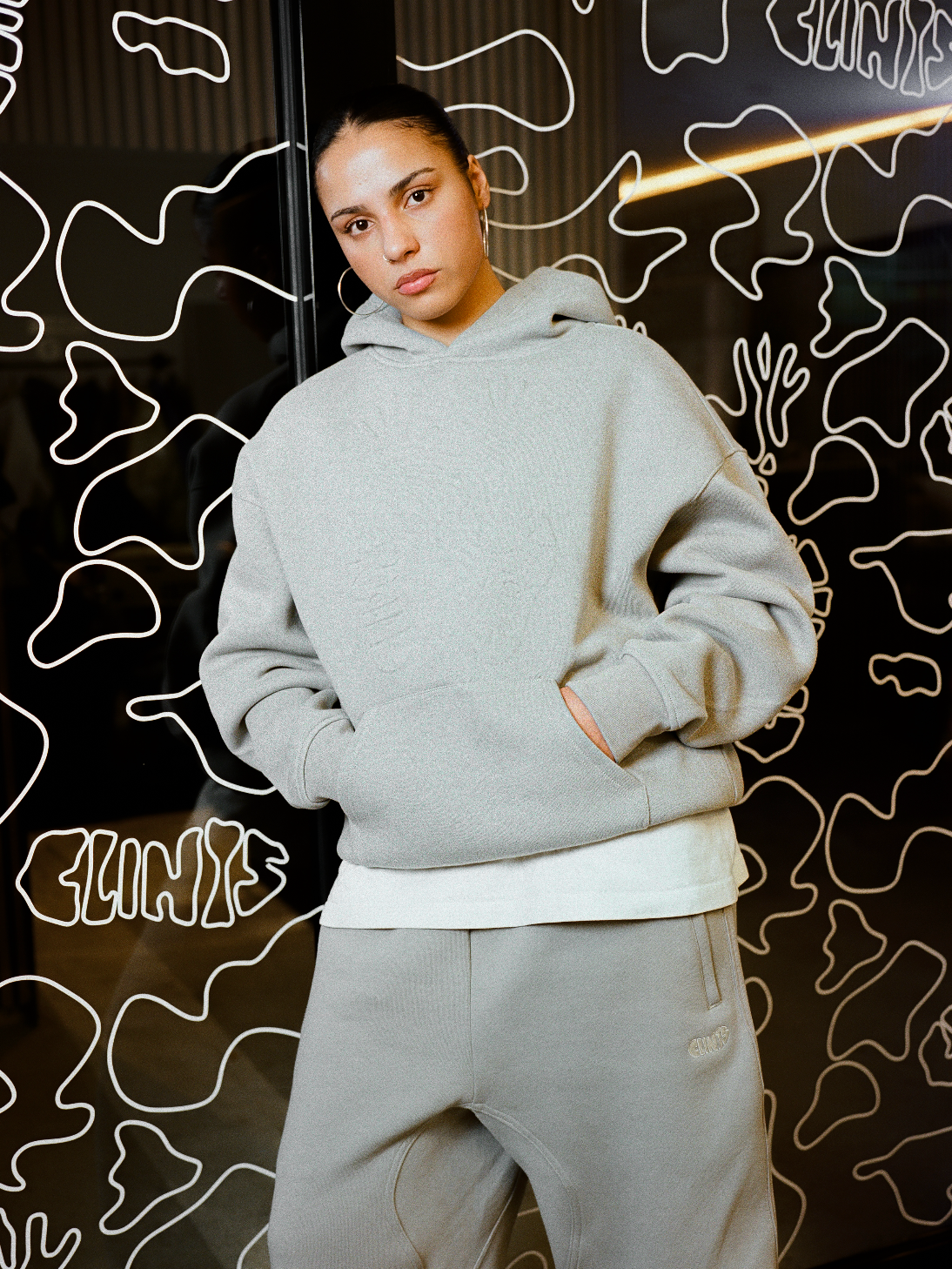Stencil Embossed Hoodie - Mable Grey
