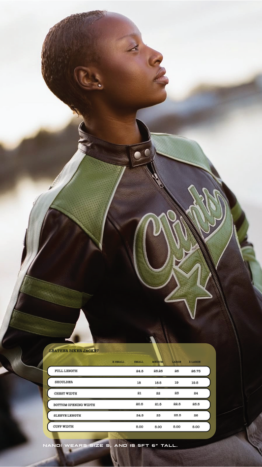 Leather Biker Jacket - Brown/Green