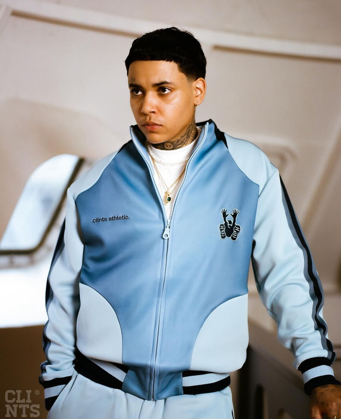 Athletic Gradient Poly Track Pant - Baby Blue