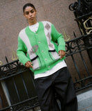 Mohair Diamond Cardigan - Green/Grey