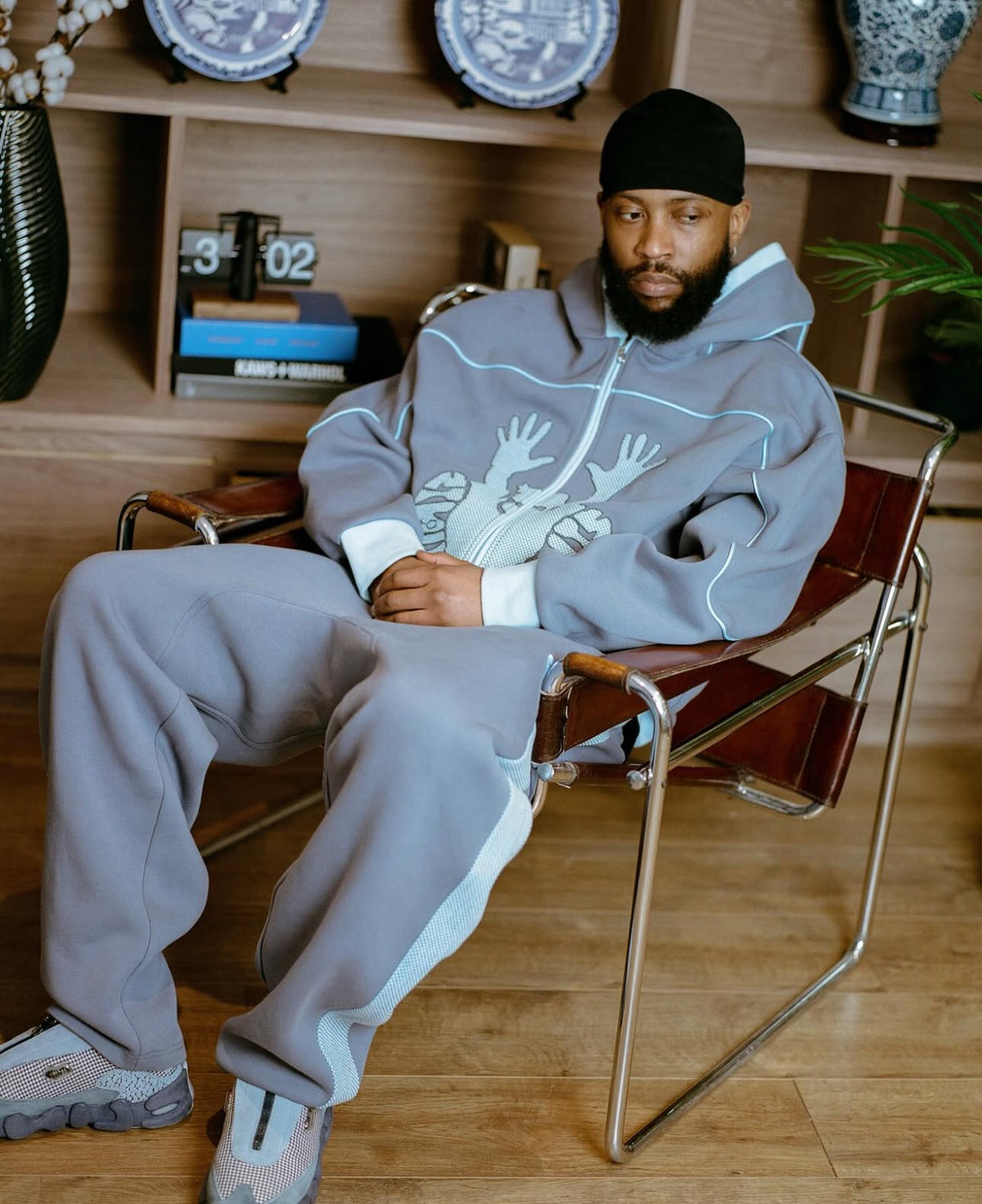 Contrast Stencil Hoodie - Blue