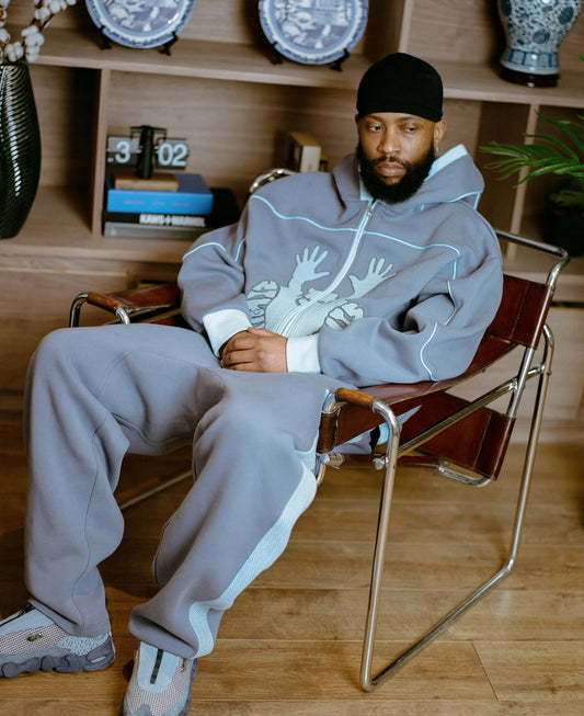 Contrast Stencil Hoodie - Blue