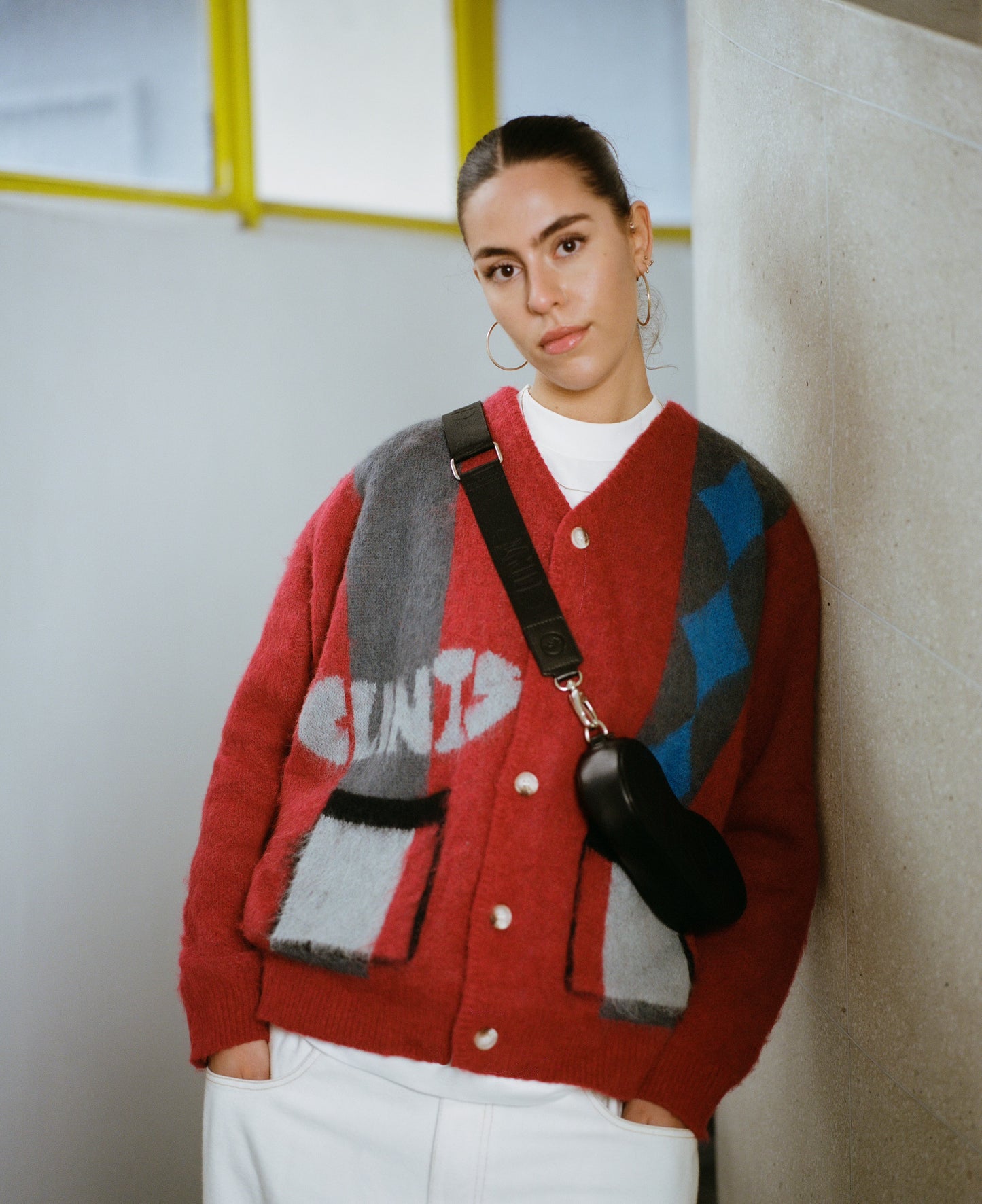 Mohair Diamond Cardigan -Red/Black