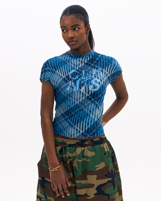Tartan Pleated top - Blue