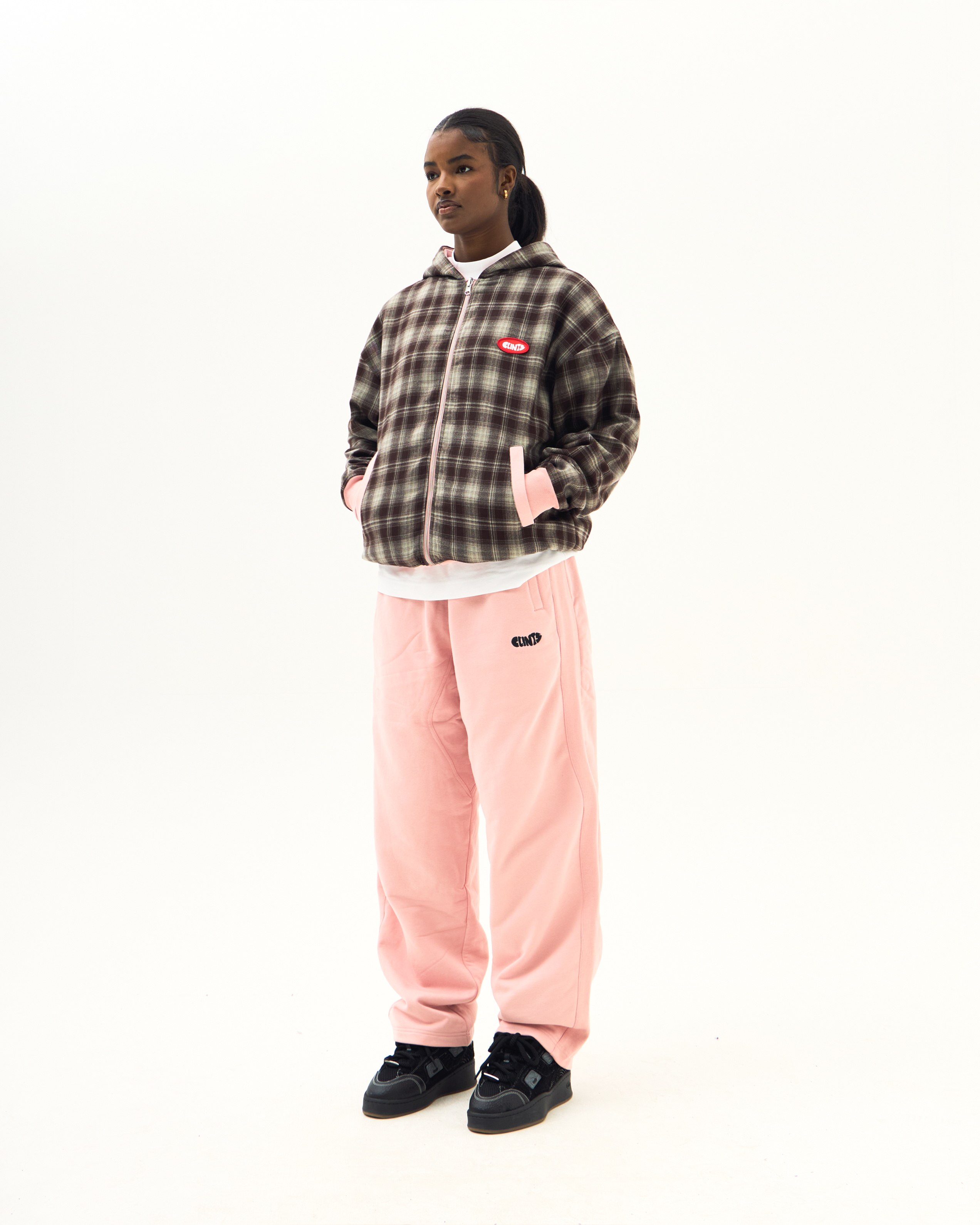 Reversible Plaid Hoodie - Pink/Brown