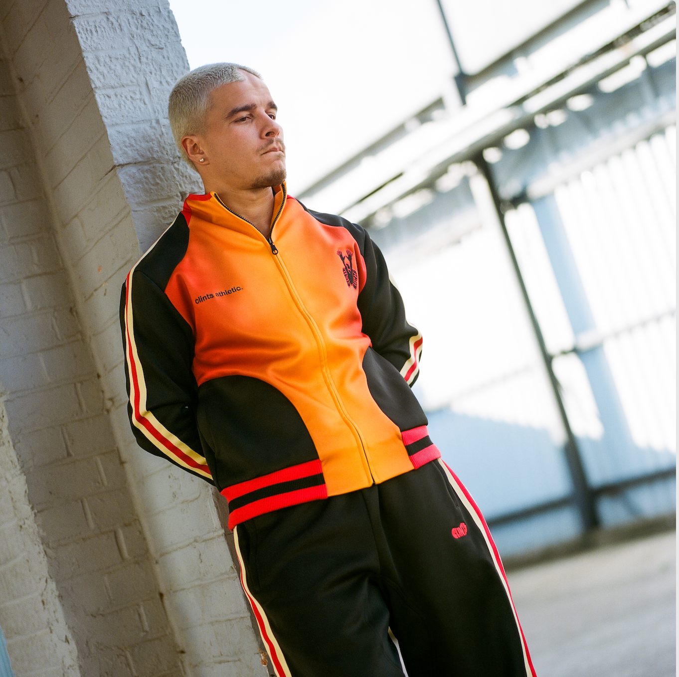 Athletic Gradient Poly Track Pant - Black/Red