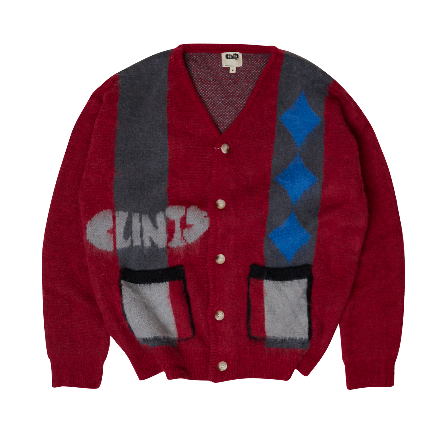 Mohair Diamond Cardigan -Red/Black