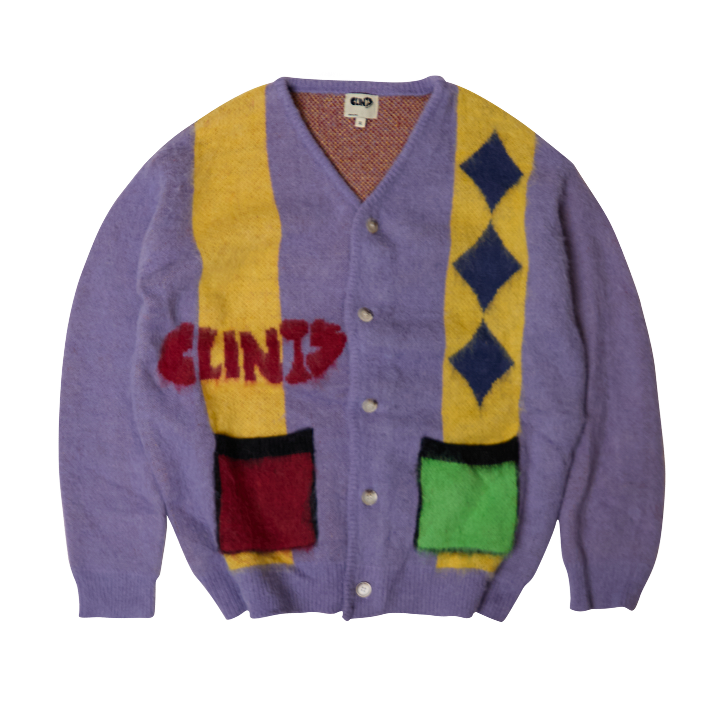 Mohair Diamond Cardigan - Purple/Yellow