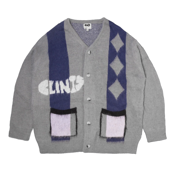 Mohair Diamond Cardigan - Grey/Blue