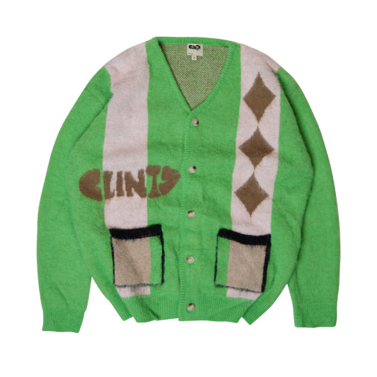 Mohair Diamond Cardigan - Green/Grey