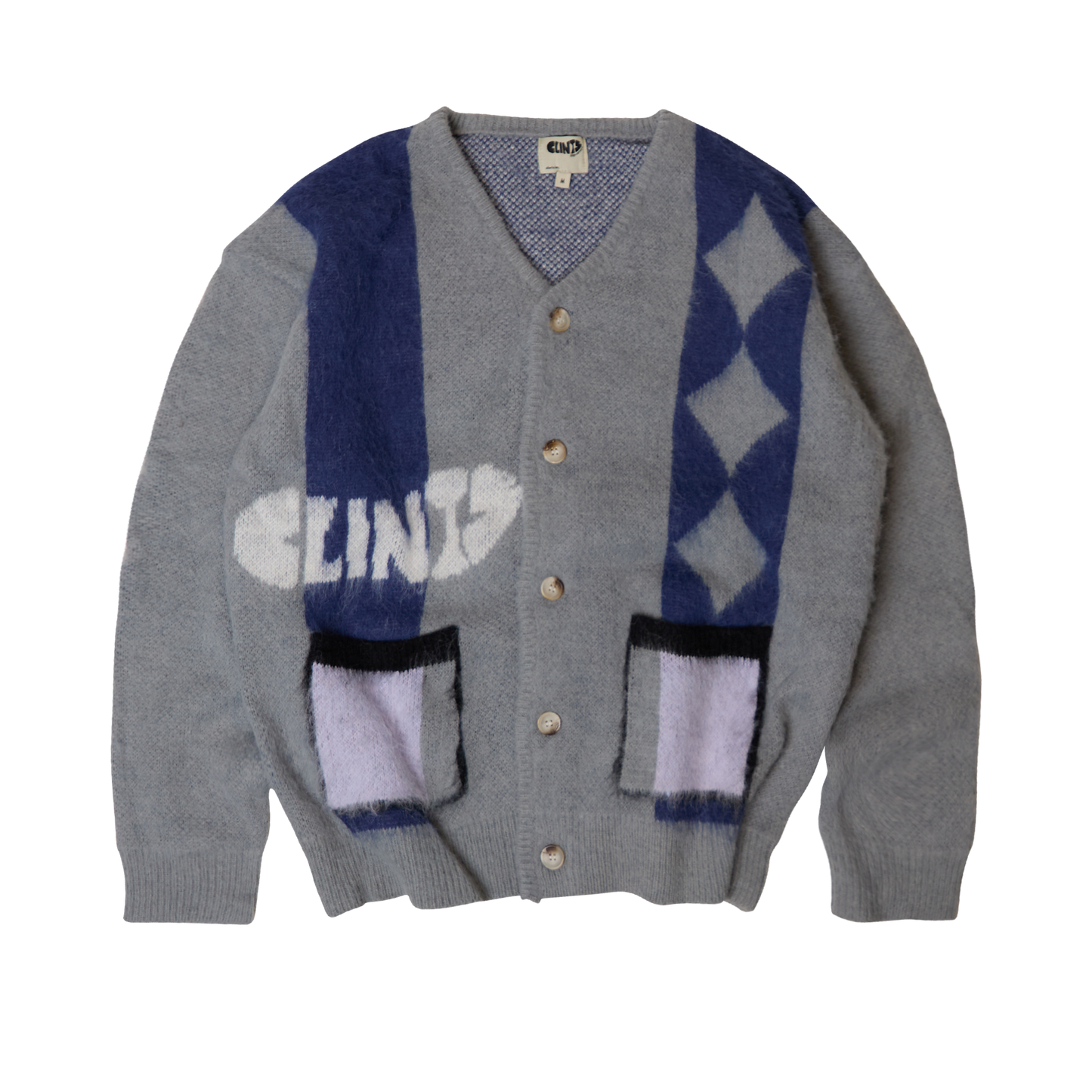 Mohair Diamond Cardigan - Grey/Blue