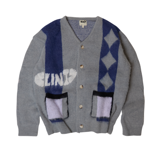 Mohair Diamond Cardigan - Grey/Blue