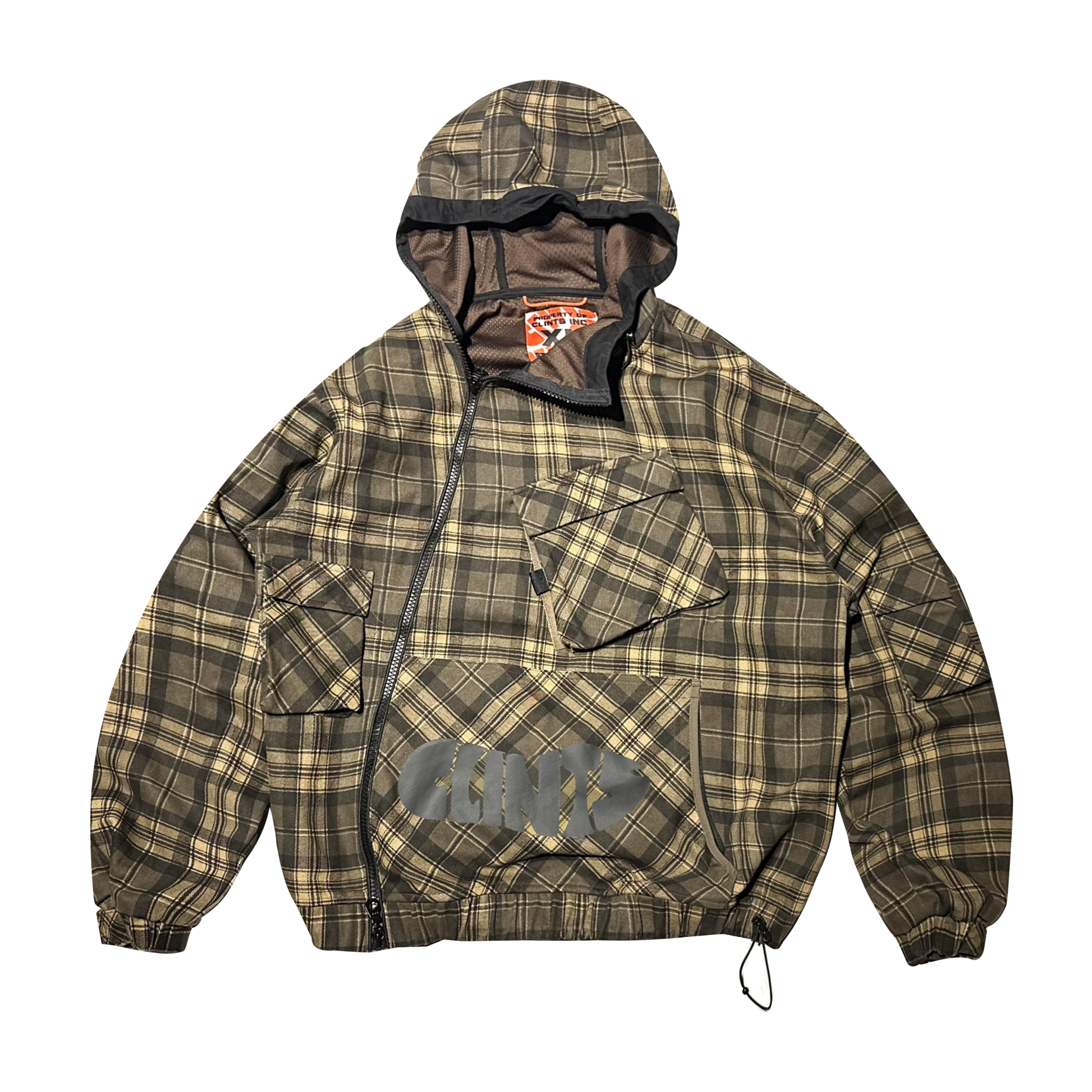 Hooded Plaid Jacket - Yellow/Green