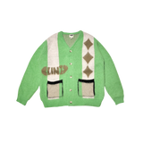 Mohair Diamond Cardigan - Green/Grey