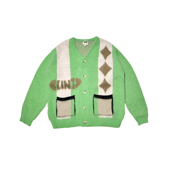 Mohair Diamond Cardigan - Green/Grey